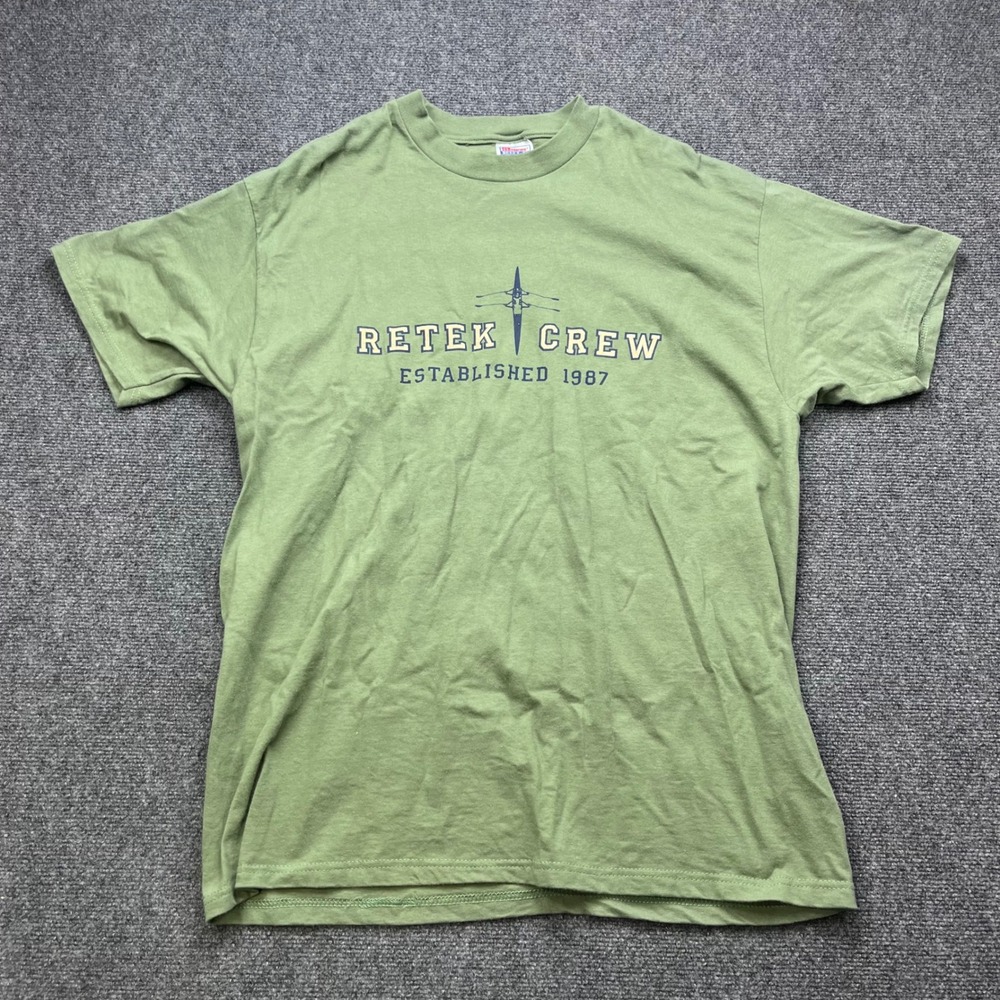 Hanes‎ Retek Crew Graphic Vintage Style Green Cotton Short Sleeve T-Shirt